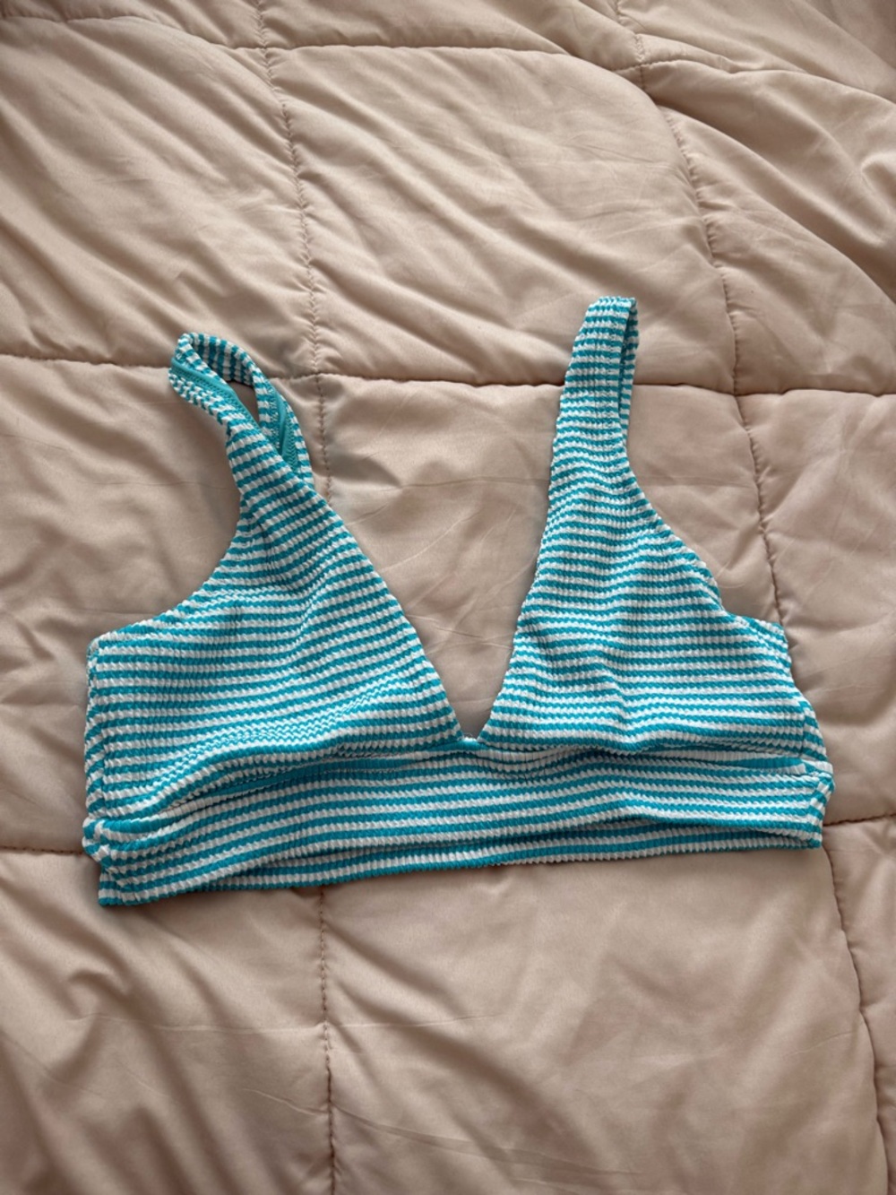 aerie Turquoise and White Striped Ribbed Bikini Top